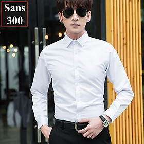 Hình ảnh Áo sơ mi nam dài tay Sans300 trơn basic cotton trắng đen xanh dương than lụa mỏng mát nhẹ bigsize lớn 3xl 4xl 80kg 90kg