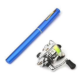Cần câu cá mini bằng bút, nhỏ gọn, có thể bỏ túi, kết hơp cuộn dây quay-Màu xanh dương-Size