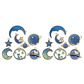 16pcs Star Moon Enamel Charms For Jewelry Making DIY Crafts Blue