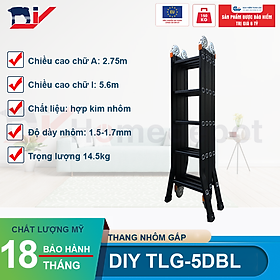 Thang nhôm gấp đoạn cao cấp chân choãi DIY TLG-5DBL chiều cao sử dụng chữ A 2.75M chữ I 5.6M