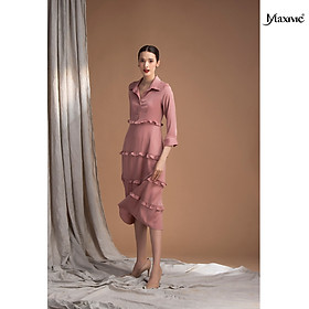 Đầm sơmi lụa hồng nhún tay Maxivic M052306