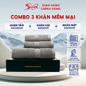 Mua Bộ 3 Khăn Tắm  60X120cm Khăn Gội  Rửa Mặt  Khăn 100% Cotton - Siêu Mềm  Siêu Thấm  Chất Lượng Cao