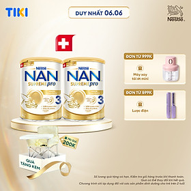 Bộ 2 Lon Sữa Bột Nestlé NAN SupremePro 3 với 5HMO giúp tăng đề kháng, đạm gentle Optipro giúp dễ hấp thu & ngừa nguy cơ dị ứng (chàm sữa) cho bé 2-6 tuổi - Tặng Ghế gấp gọn