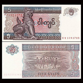 Tiền Đông Nam Á 5 kyats con Lân Myanmar sưu tầm