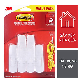 Bộ 6 Móc dán tường Command 3M cỡ vừa chịu lực 1.3kg - Gói ưu đãi