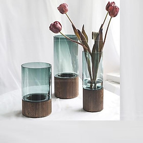 Mua Bình hoa thủy tinh trụ kèm đế gỗ