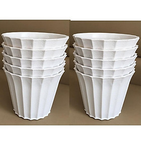 Bộ 10 chậu trồng hoa khía nhựa màu trắng đẹp size 18x15cm-Đồ Gia Dụng Tại HCM