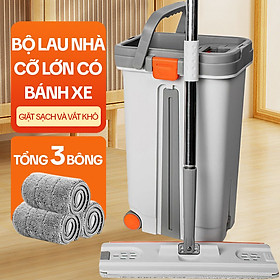 Mua Bộ cây lau nhà cỡ lớn KITIMOP PRO MAX có thùng lau nhà tự vắt thông minh kèm bánh xe  chổi lau nhà 360 độ  3 bông lau