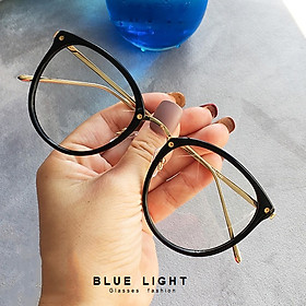 Kính Giả Cận, Gọng Kính Cận Nam Nữ Mắt Mèo Tròn To Gọng Vàng Đen Không Độ Hàn Quốc - BLUE LIGHT SHOP