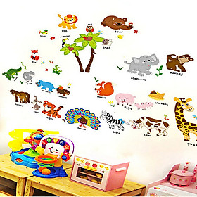 Decal dán tường cho bé thú tiếng anh ngộ nghĩnh sk9296