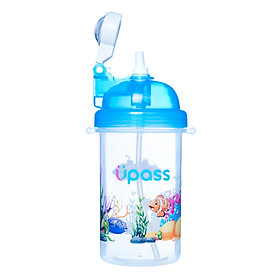 Bình Uống Nước Nắp Bật Có Ống Hút Upass UP0820Y - Xanh (420ml)