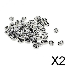 2x50 Pieces Tibetan Silver Alloy Mary Cross Oval Spacer Beads Charms Jewelry
