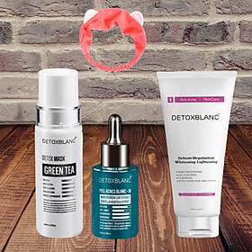 Combo Detox Blanc Thải độc Giảm mụn tận gốc gồm Mặt Nạ Detox mask và Serum mụn Lộc Đề (mẫu mới) + Tặng kèm Sữa Rửa Mặt và băng đô thời trang