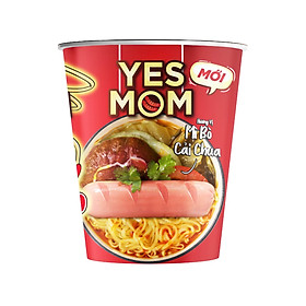 Thùng 24 ly Mì Bò Cải Chua Yes Mom Có Xúc Xích 76g ly