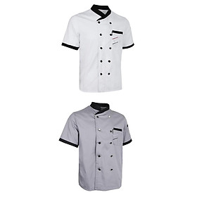 2x Chef Jacket Uniform Short Sleeve Hotel Kitchen Apparel Cook Coat