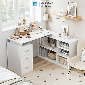 Mua Bàn Làm Việc Góc Chữ L Có 3 Ngăn Kéo Màu Trắng BLV85 Thương Hiệu SIB Decor