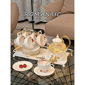 Mua BỘ ẤM CHÉN PHA TRÀ  KÈM ĐẾ CHÂM NẾN  SỨ HÂM NÓNG MÀU TRẮNG VIỀN VÀNG CAO CẤP CAMELIA - ANTH451