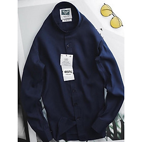 Áo sơ mi nam cổ trụ cài hêt cúc tay dài vài không nhăn - Xanh navy,XL