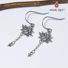 Bông tai bạc hoa sen gắn hạt treo (móc treo) - Ngọc Quý Gemstones