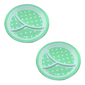 Bộ 2 khay ăn chia 3 ngăn họa tiết chấm bi, dáng tròn màu xanh lá - Hàng nội địa Nhật