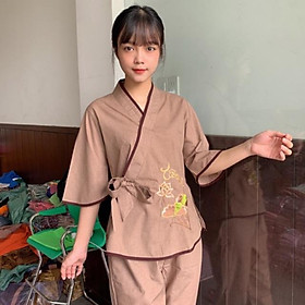 Thời trang phật giáo _ đồ đi chùa nữ cột dây thêu sen