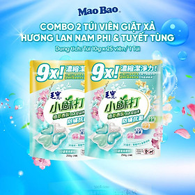 Combo 2 Túi Viên giặt xả Mao Bao - Chống mạt và kháng khuẩn 10g*25 viên (Hương lan nam phi và tuyết tùng)