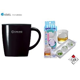 Combo 01 Cốc inox giữ nhiệt Cafe Mug 330ml có gioăng silicon & nắp trượt chống tràn + 01 Khay nhựa làm đá đa dụng Kokubo - Nội địa Nhật Bản