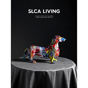 Mua Tượng chó Lạp xưởng (Dachshund) phong cách nghệ thuật đương đại graffiti- tượng decor trang trí nội thất (có sẵn)