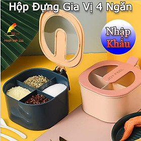 Hộp Đựng Gia Vị 4 Ngăn Có Nắp Đậy Trong Suốt Kèm Thìa - Chất Liệu An Toàn Vệ Sinh Cho Gia Đình