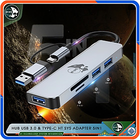 Hub USB 3.0 Và Hub Type C HT SYS Adapter 5in1 - Cổng Chia USB Mở Rộng Kết Nối Tốc Độ Cao Dành Cho Macbook, Laptop, PC - Hub Chuyển Đổi USB Type-C Hỗ Trợ Sạc Pin, Kết Nối Đa Năng ổ Cứng, Bàn Phím, Chuột, Máy In, Ổ Chia USB - Hàng Chính Hãng