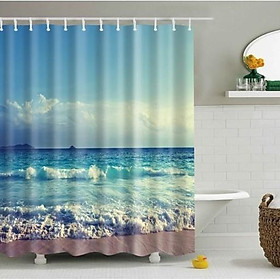 Mua Rèm phòng tắm Vải chống thấm họa tiết Biển sóng nhẹ xô bờ