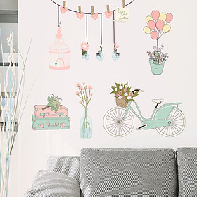 Decal dán tường xe đạp và hoa SK7159