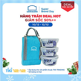 Bộ Túi Hộp Cơm Thủy Tinh Chịu Nhiệt 4EA Lock&Lock LLG821BS3 (380ml / Hộp) - Xanh Dương