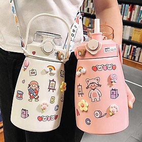 Mua Bình Giữ Nhiệt Cute Có Ống Hút Inox 304 Cao Cấp Không Rỉ 800ml Tặng Kèm Sticker
