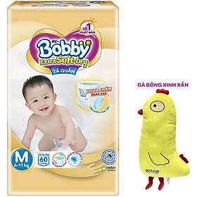 Tã Quần Cao Cấp Bobby Extra Soft Dry Thun Chân Ngăn Hằn M60 (60 Miếng) - Tặng 1 Gà Bông Xinh Xắn