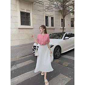SÉT ÁO LINEN CÀI NÚT THẬT KÈM CHÂN VÁY VOAN DẬP LY