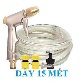 Mua Bộ dây vòi xịt nước rửa xe  tưới cây đa năng  tăng áp 3 lần  loại 15m 206701-1 đầu đồng cút nối đen+ tặng đai