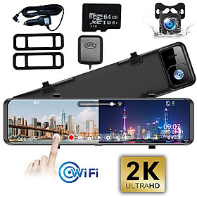 [Màn Hình 12 Inch] Camera Hành Trình ô Tô Siêu Rõ 2k Và Full Hd 1080p Trước Và Sau Ghi Hình Đồng Thời,Bên Trong Wifi Và GPS Có Kết Nối Điện Thoại ,Cảm Biến G,Thông Báo Tốc Độ