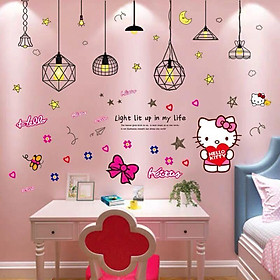 DECAL DÁN TƯỜNG CHÙM ĐÈN SAO VÀNG VÀ KITTY - HP885