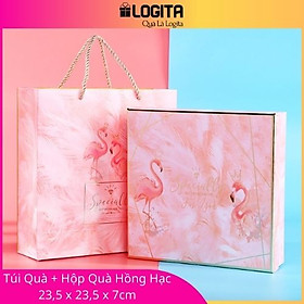 Hộp Quà Sinh Nhật Đẹp Hồng Hạc Kèm Túi Đựng Quà Cao Cấp, Sang Trọng - Kích thước 23,5x23,5x7cm