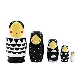 Cartoon Girl Matryoshka Russian Nesting Dolls Wooden Set 5 Pieces