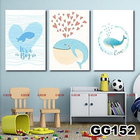Tranh treo tường canvas 3 bức phong cách hiện đại Bắc Âu 151, tranh ainime trang trí phòng bé, phòng khách, phòng ngủ