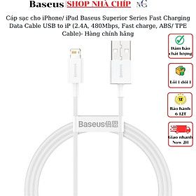 Cáp sạc cho iPhone/ iPad Baseus Superior Series Fast Charging Data Cable USB to iP (2.4A, 480Mbps, Fast charge, ABS/ TPE Cable)- Hàng chính hãng