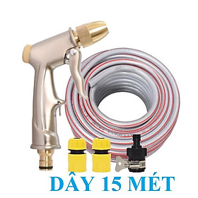 Mua Bộ dây vòi xịt nước rửa xe  tưới cây đa năng  tăng áp 3 lần  loại 15m 206701-1 đầu đồng cút nối đen+ tặng đai