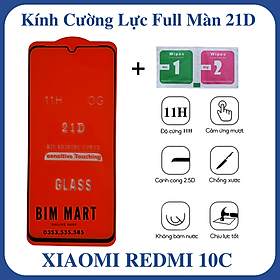 Kính cường lực 21D dành cho Xiaomi Redmi 10C full màn hình (Kèm Giấy Lau 1&2)
