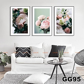 Mua Tranh treo tường canvas khung gỗ 3 bức phong cách hiện đại Bắc Âu tranh hoa hồng trang trí phòng khách phòng ngủ spa 56