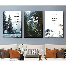 Mua TRANH BỘ 3 TREO TƯỜNG CỠ ĐẠI (30 x 40cm x3 bức) - PHONG CÁCH BẮC ÂU RỪNG CÂY - GIÁ RẺ KÈM KHUNG - MELYHOME- TB30809KK2