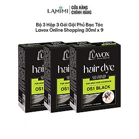 Bộ 3 Hộp Gội Phủ Tóc Bạc Lavox Online Shopping 30ml x 9 - Lên Màu Tự Nhiên Tại Nhà Lamimi Chính Hãng
