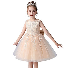 Váy đầm bé gái dễ thương, váy lưới bồng bềnh dự tiệc cho bé từ 6-12 tuổi màu vàng sâm banh