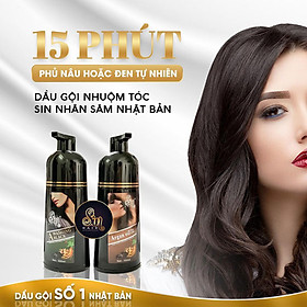 Dầu Gội Nhuộm Tóc Tại Nhà Sin Hair 500ml Mẫu Mới Không Lược - Dầu Gội Nhuộm Tóc Nhân Sâm Nhật Bản Giúp Phủ Bạc Đen Tóc - Nâu Tóc  Tặng Kèm 01 túi Muối Ngâm Chân Thư Giãn